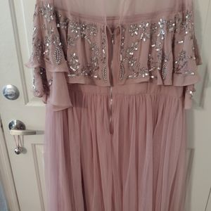 Dusty rose sequin dress flutter sleeves with tulle skirt